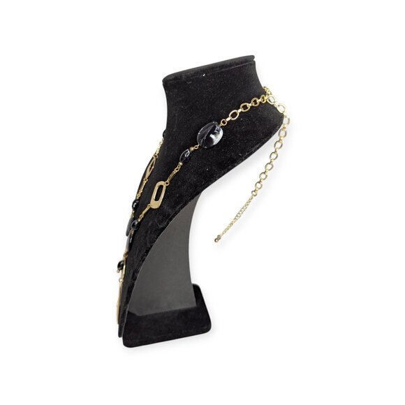 Y Drop Gold Tone Necklace with Black & White Swirl Accent Stones w/Lobster Claw - Picture 9 of 11